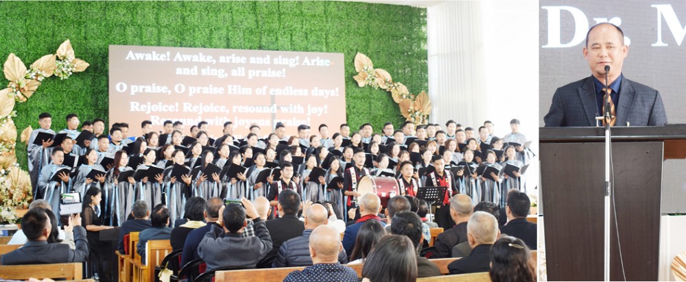 (Left) CTC students present song (Right) Dr Mar Pongener, Executive Secretary, ABAM speaking at the CTC golden jubilee programme on November 10. (Morung Photo)